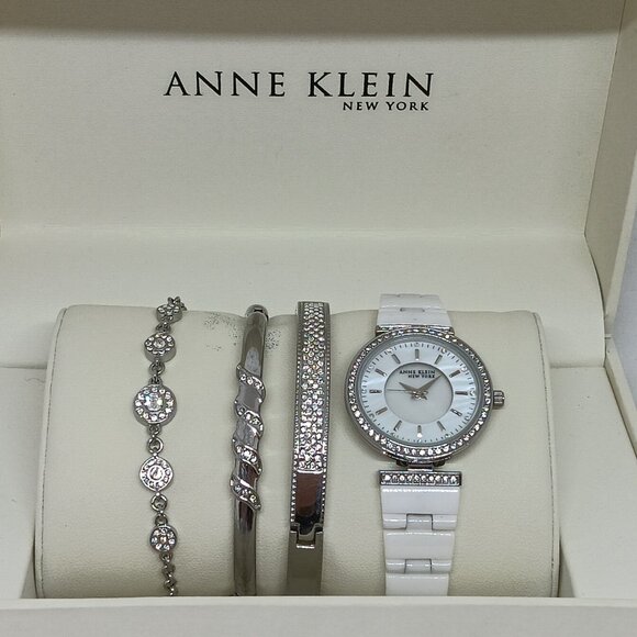 Anne Klein 12/2275SVST Women's 30mm White Ceramic Watch & Bracelet Set - Picture 11 of 12